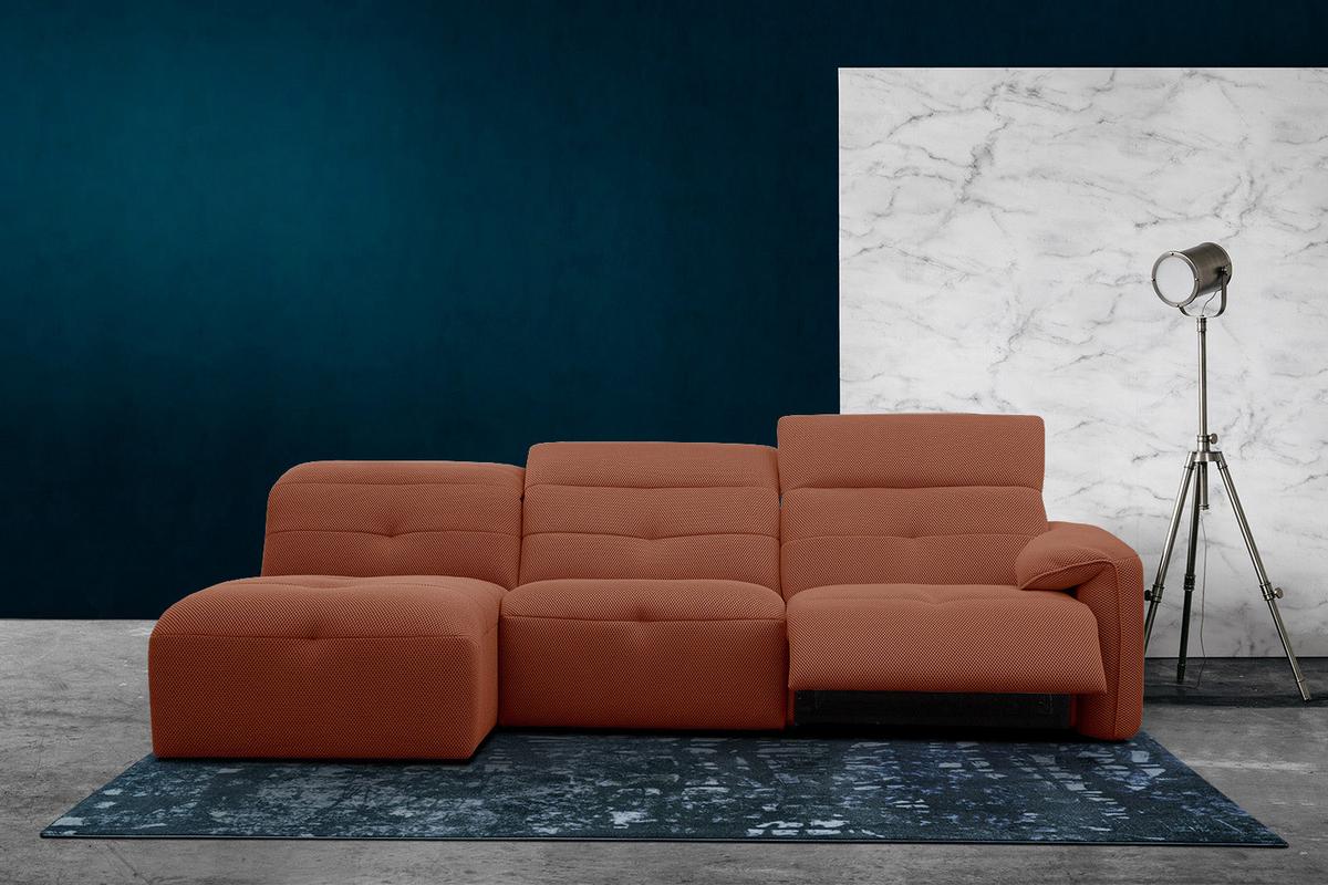 ECKSOFA TRENTO 4-Sitzer mit 1 Relaxfunktion, dunkelorange - Dunkelorange/Schwarz, Holzwerkstoff/Kunststoff (165/262cm) - Wozimo