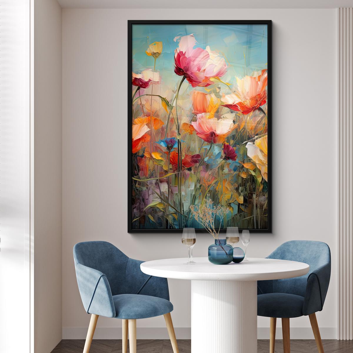 POSTER MIT RAHMEN Blumen - Aquarell - Kunst - Botanisch - Natur Bilderleiste 80x120 cm - Orange, Papier (80/120cm) - MuchoWow