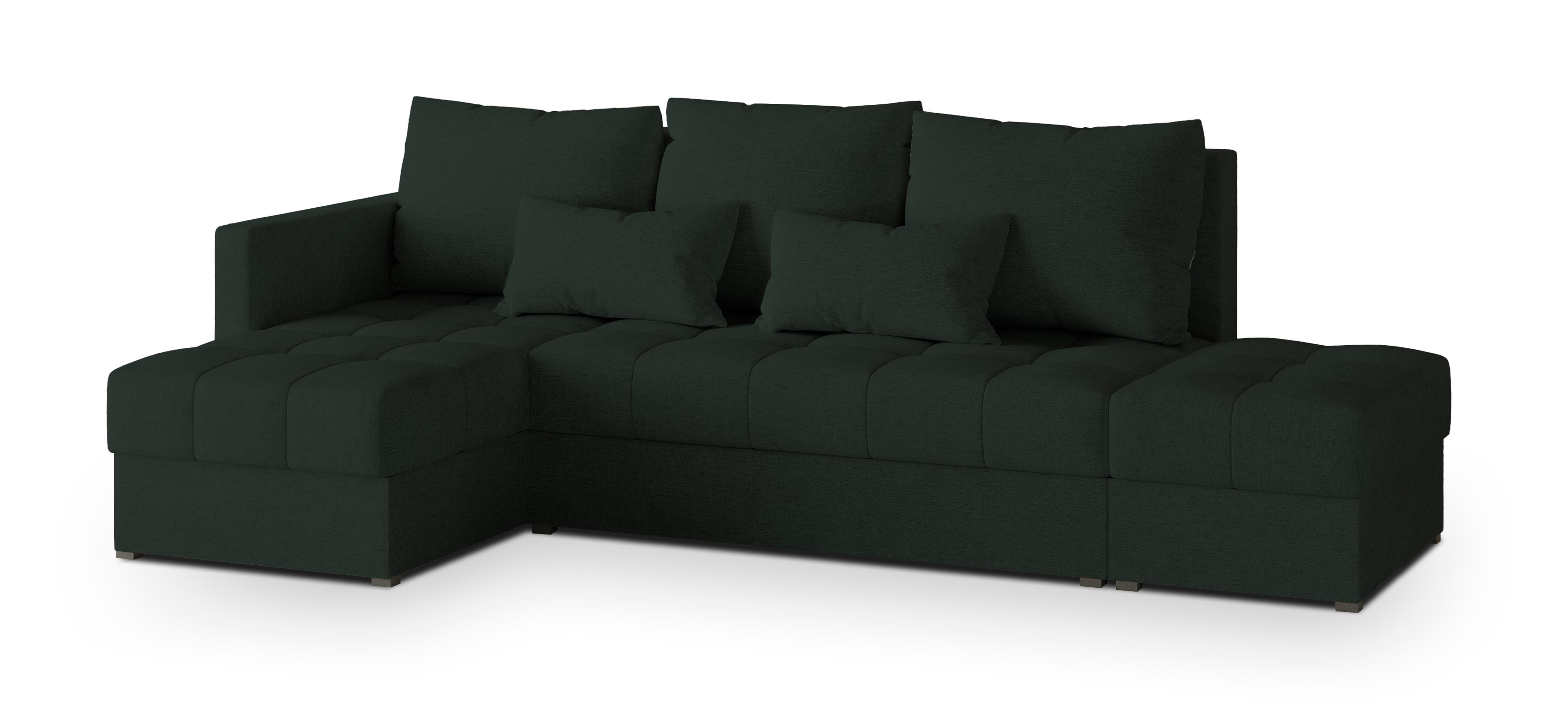 ECKSOFA LUMARI L-S Grün Plüsch-Stoff mit Schlaffunktion - Grün, Holz (262/143cm) - MASSENO