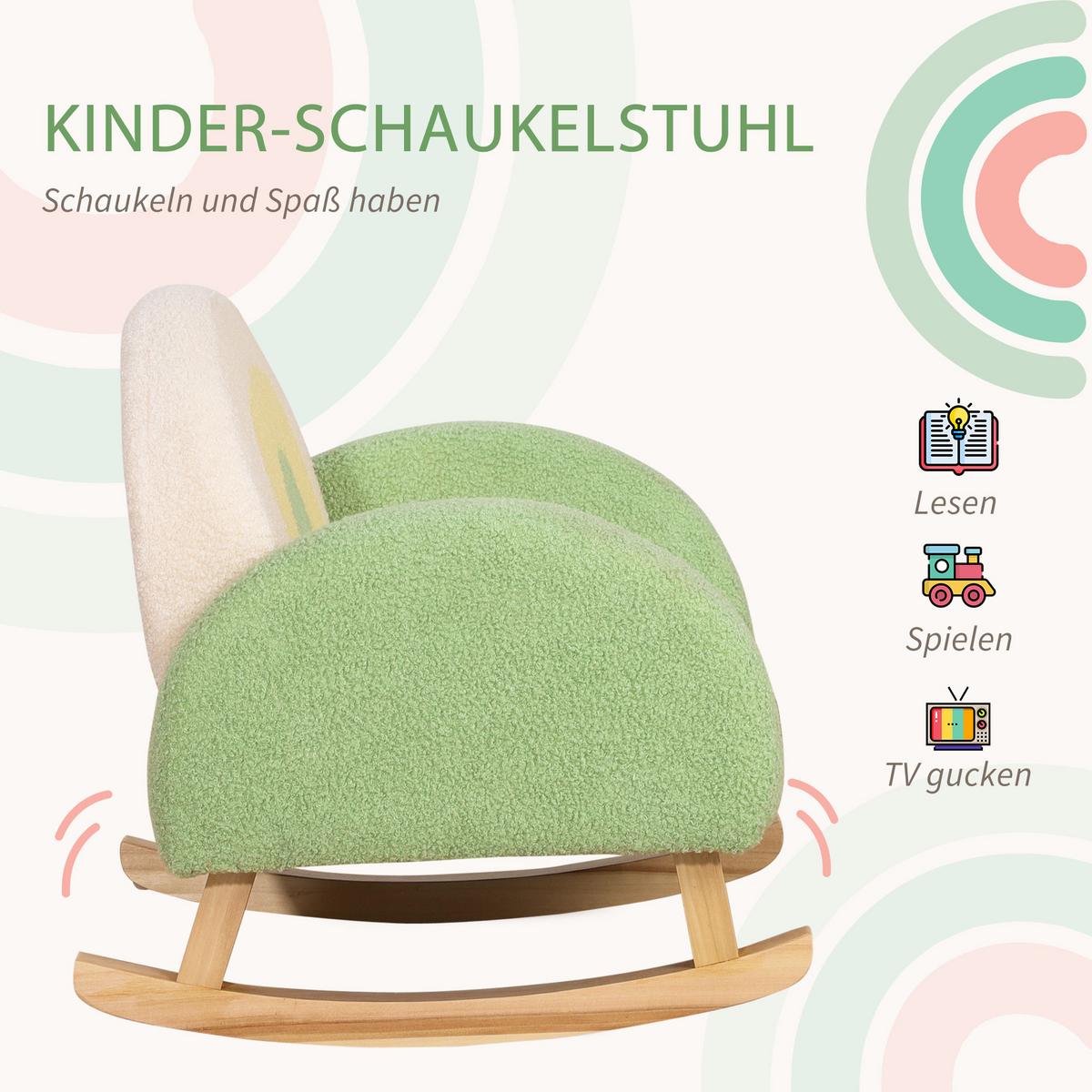 KINDERSOFA Schaukelstuhl für Kleinkinder Kindercouch Babysitz Eukalyptusholz - Grün, Holz (45/44/50cm) - HOMCOM