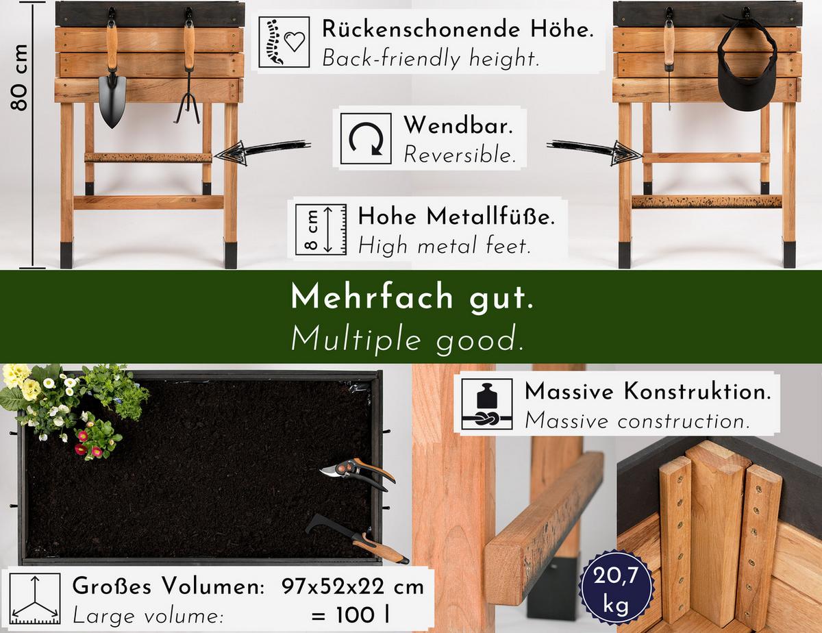 HOCHBEET aus Kirschbaum-Holz, rechteckig mit Vlies-Folie, für Garten & Balkon - Braun, Holz (100/80/55cm) - WONDERMAKE