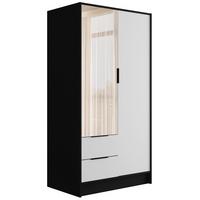 KLEIDERSCHRANK mit Spiegel und Flügeltüren KOLIN 100x200cm Schwarz / Weiß - Schwarz/Weiß, Holzwerkstoff (102/200/51cm) - ALTDECOR