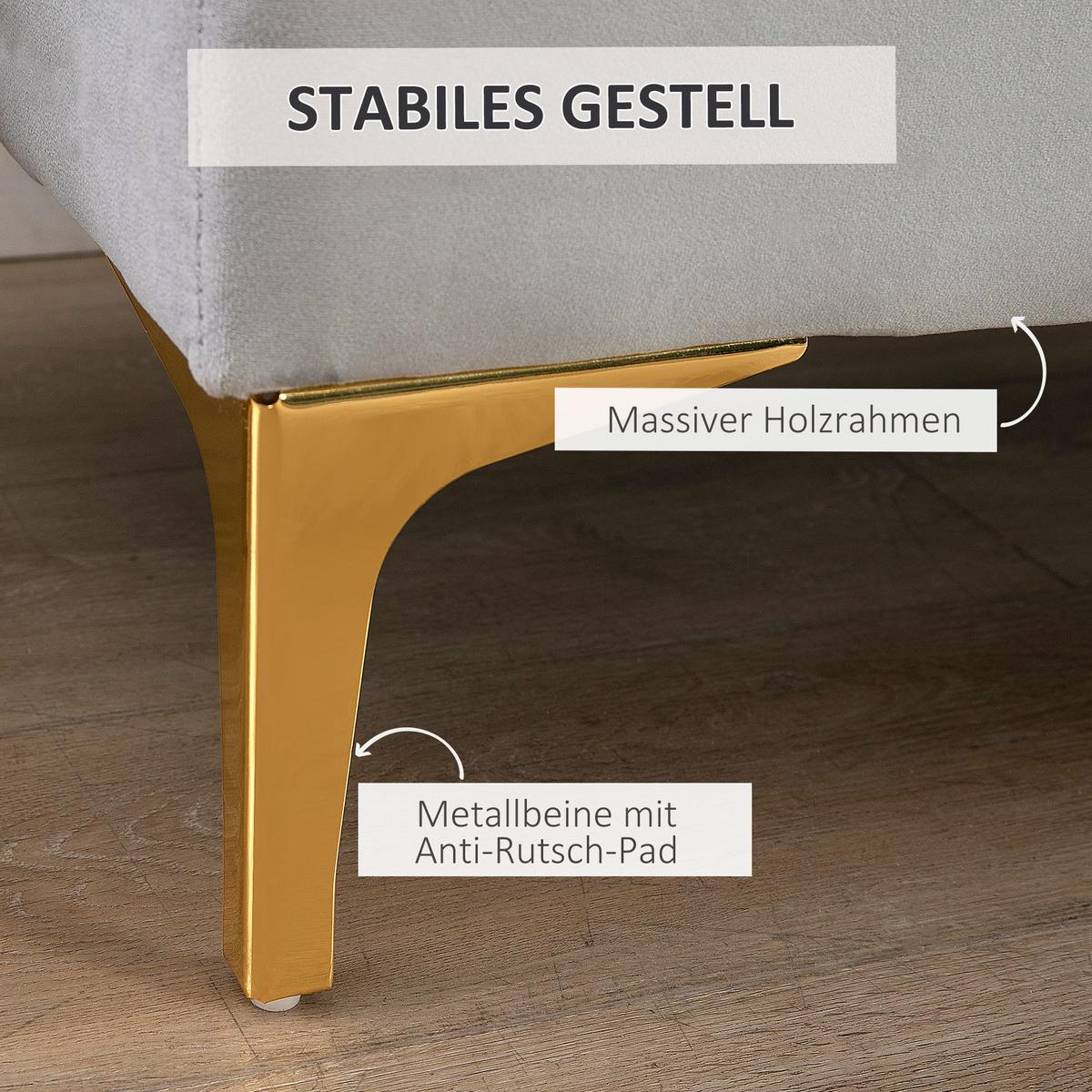 SITZBANK Bettbank Schuhbank mit erhöhten Beine Schlafzimmer Samt Hellgrau - Hellgrau, Kunststoff (45/42/118cm) - HOMCOM
