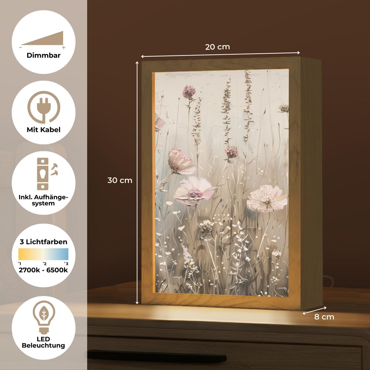 WANDLEUCHTE Blumen - Rosa - Modern - Beige 20x30 cm - Altrosa, Holzwerkstoff (20/30/8cm) - OnlyWow