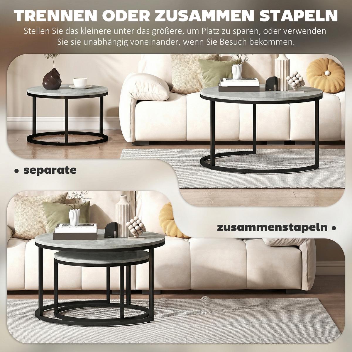 COUCHTISCH 2er Set Metall MDF Grau - Grau, Metall (78.5/78.5/46.5cm) - HOMCOM