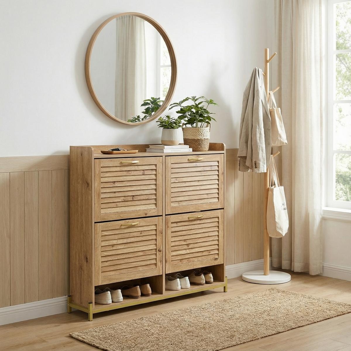 SCHUHKIPPER 109 cm in Holz-Optik - Naturfarben, Holzwerkstoff (108/100/24cm) - Urban Meuble