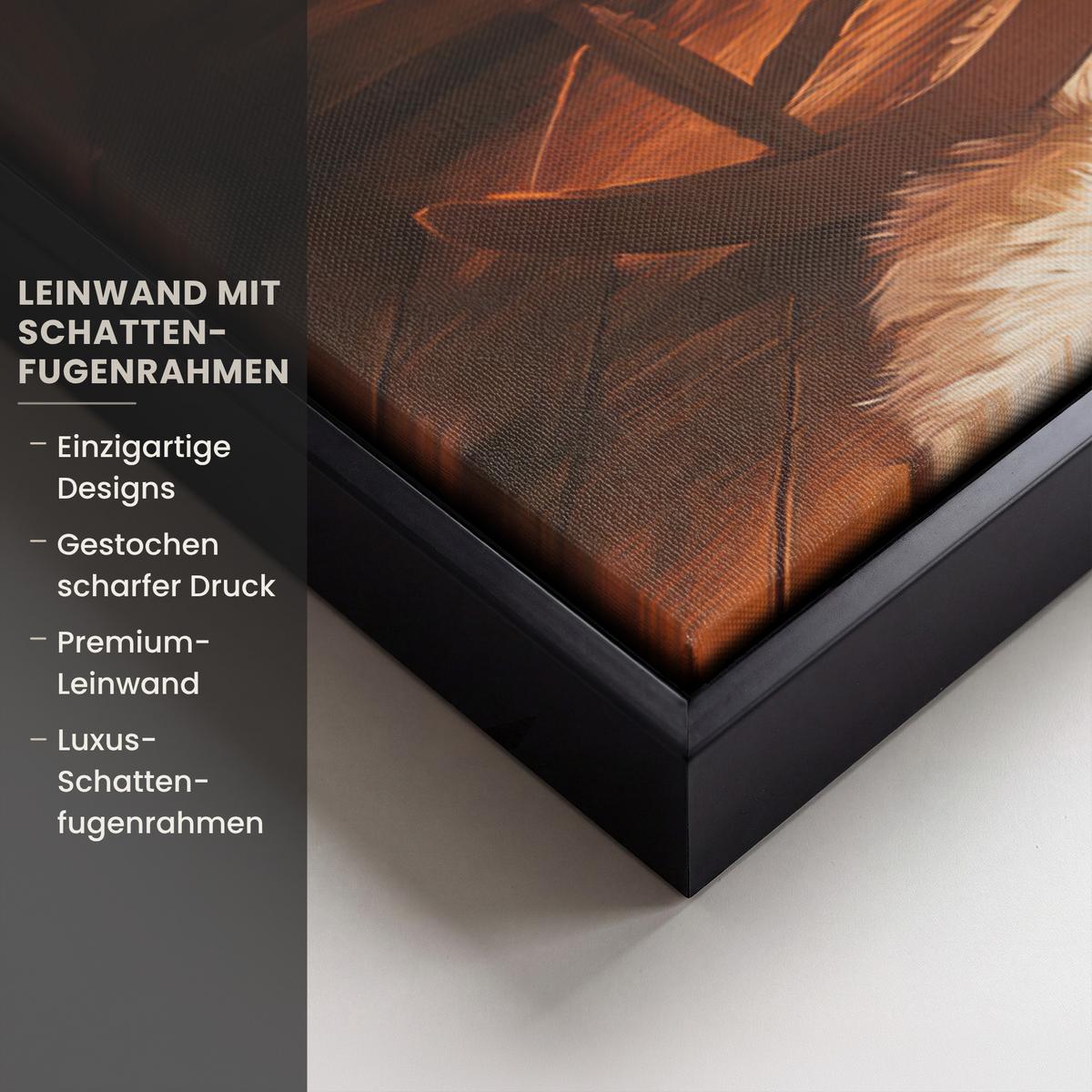 LEINWAND Bilder mit Rahmen - Winter - Weihnachten - Zuhause - Kamin - 70x50 - Bernsteinfarben, Textil (70/50cm) - MuchoWow