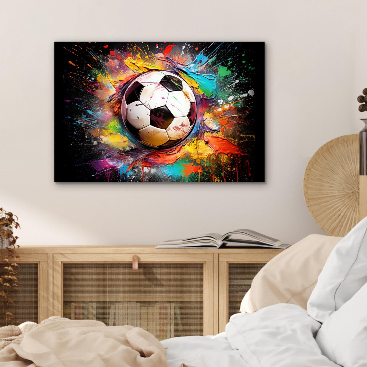 METALLBILD Fußball - Farbe - Farben - Schwarz - Weiß Wandbild 60x40 cm - Weiß, Metall (60/40cm) - MuchoWow