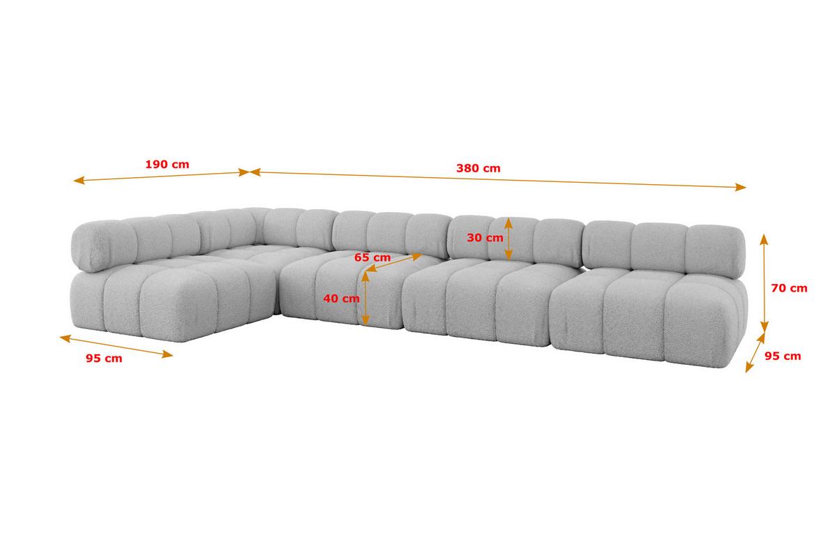 ECKSOFA modulares Sofa Samaro-L3 - 380x190x70 cm Hellgrau Bouclé - Hellgrau, Holzwerkstoff/Textil (380/190cm) - ALTDECOR