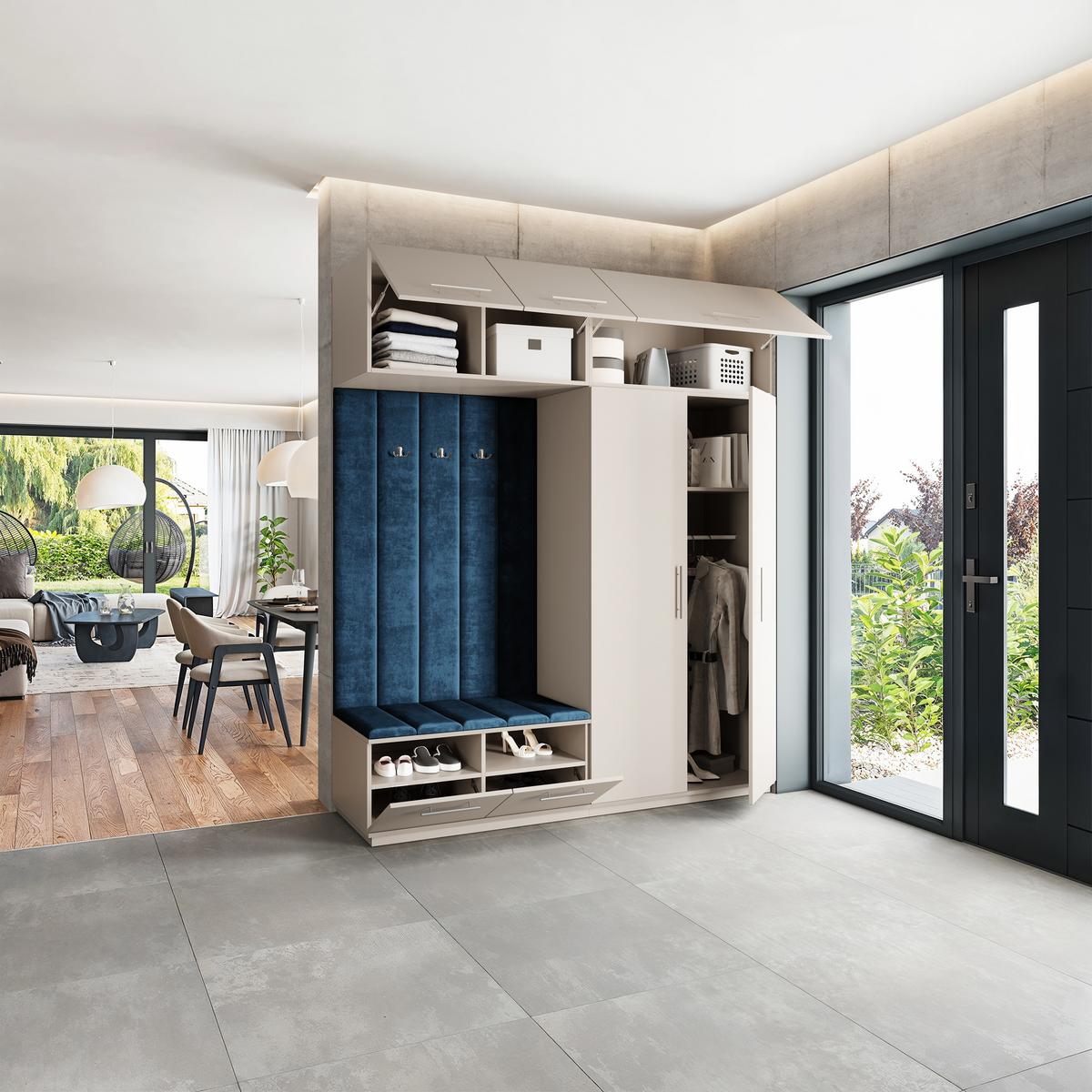GARDEROBENSCHRANK REMA 200/240/60 cm Modern Garderobe-Set Kaschmir - Kaschmir/Blau, Holzwerkstoff (200/240/60cm) - MASSENO