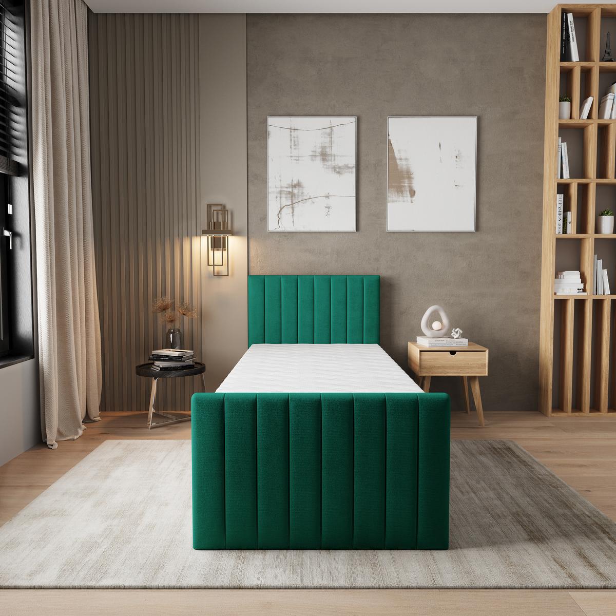 BOXBETT ARION 100 100x200 cm mit Matratze und Topper, H2+H3 - Grün - Grün, Holz (100/200cm) - MASSENO