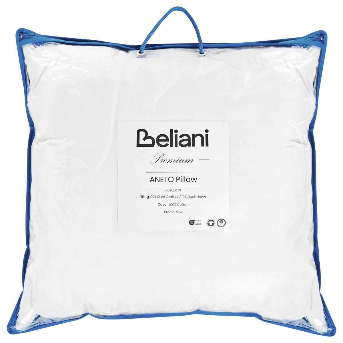 KOPFKISSEN Weiß 80/80 cm Aneto - Blau/Weiß, Naturmaterialien (80/80cm) - Beliani