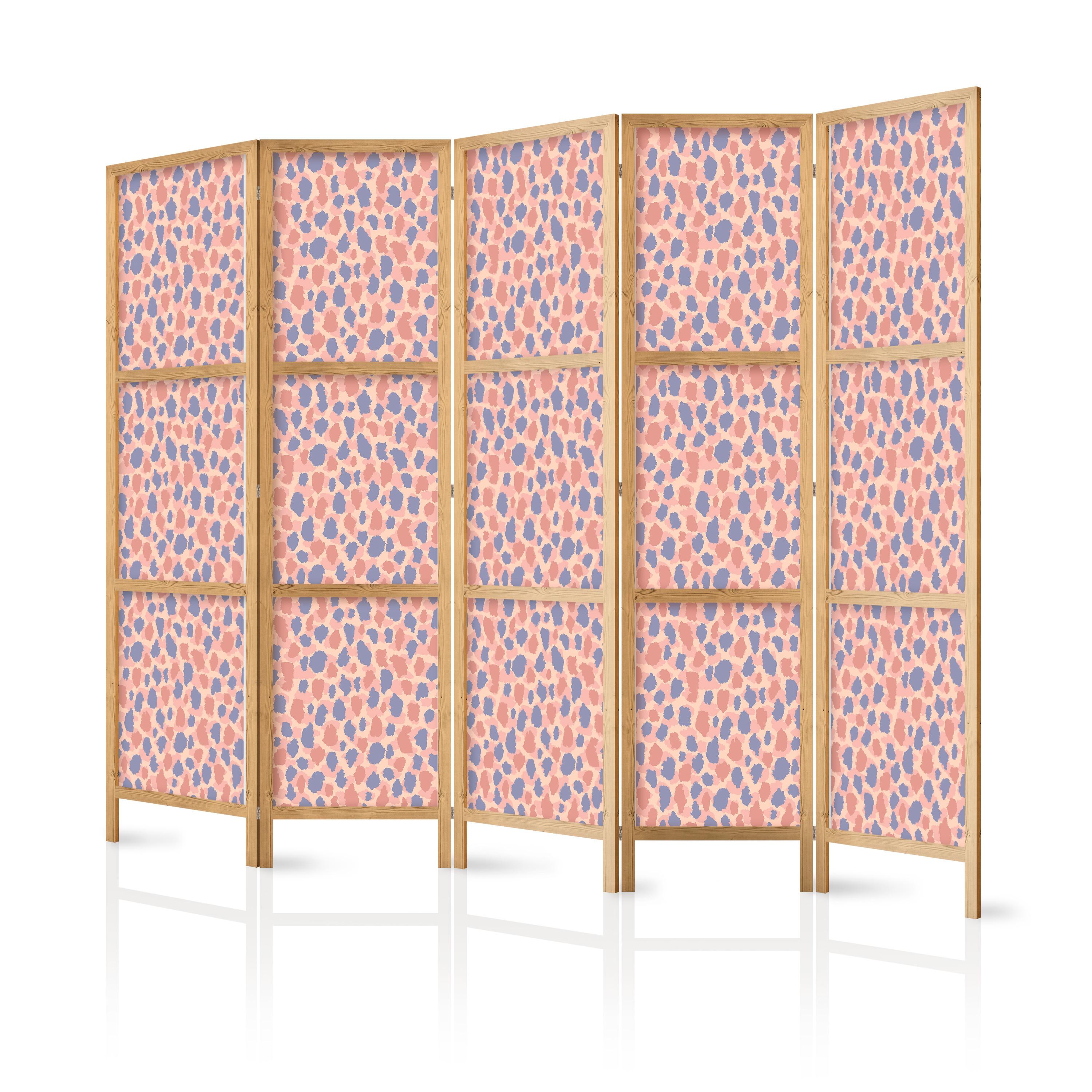 PARAVENT Japanischer 5-tlg 225x172 cm Buntes Tiermuster - Rosa, Holz/Textil (225/172/3cm) - Muralo