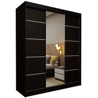 SCHWEBETÜRENSCHRANK MIRELLA 180/216/61 cm 3-türig mit Spiegel Schwarz - Schwarz, Holzwerkstoff (180/216/61cm) - MASSENO