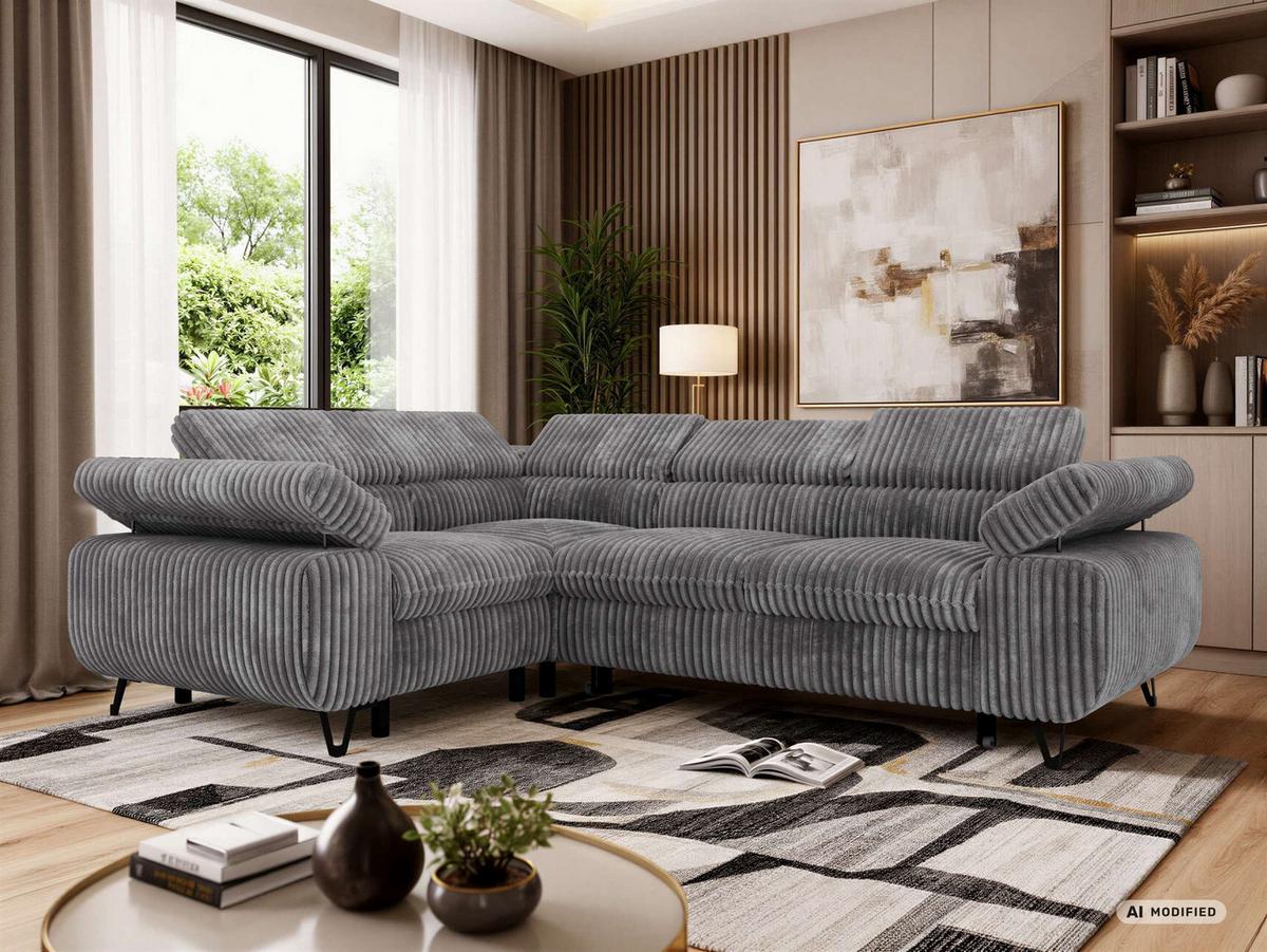 ECKSOFA FALCO L - Grau Cord - Links Seite - Schwarz/Grau, Textil/Metall (197/268cm) - MKS