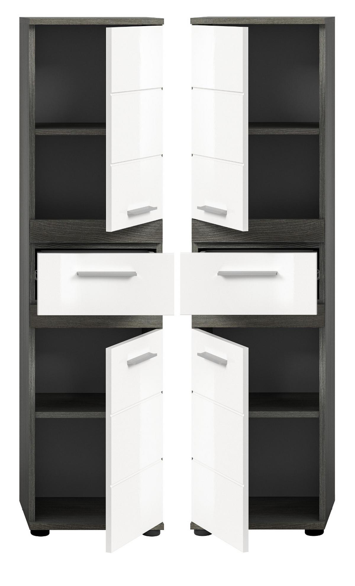 MIDISCHRANK weiß Hochglanz, grau 35 cm, Badschrank mit Schubkasten - Chromfarben/Weiß Hochglanz, Holzwerkstoff/Kunststoff (35/137/31cm) - Inn.Furn