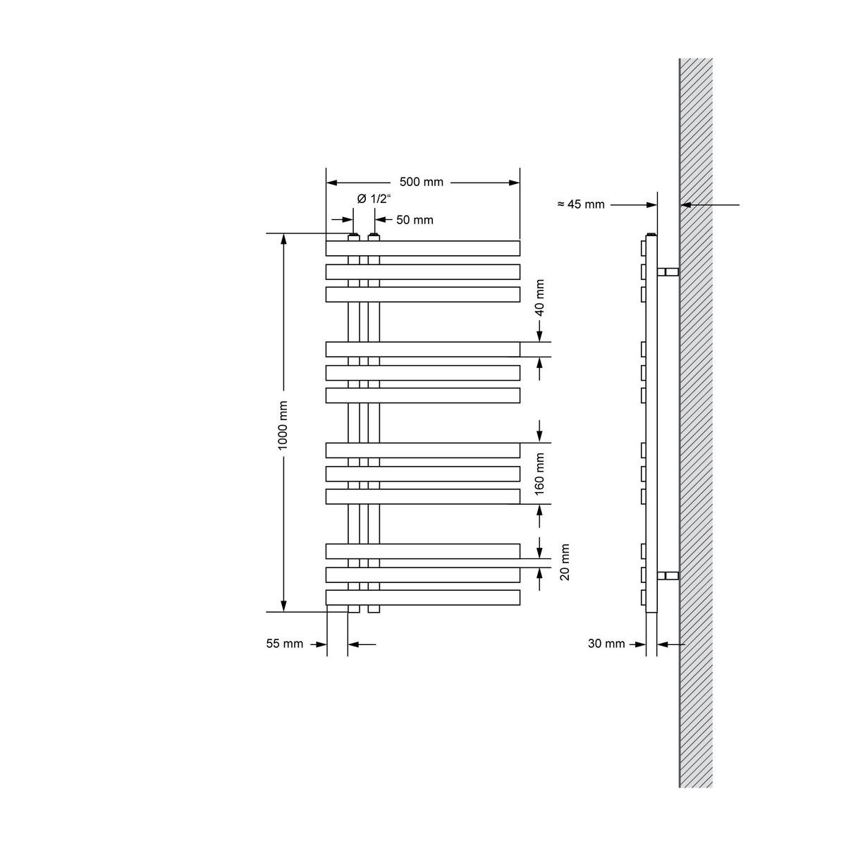 BADHEIZKÖRPER elektrisch Iron EM 500x1000 mm Anthrazit mit Heizstab 300W Digital - Anthrazit, Metall (50/100/3cm) - LuxeBath