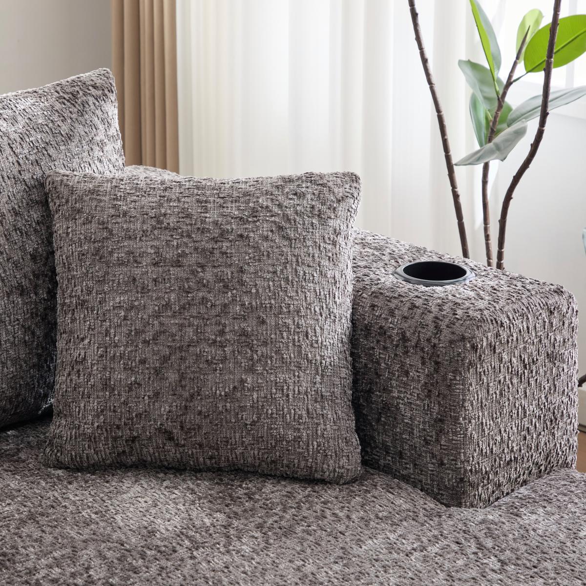 ECKSOFA Modulares L-Form Chenille mit Getränkehalter & Memory-Schaum 261cm - Dunkelgrau, Textil (261/165cm) - Urban Meuble