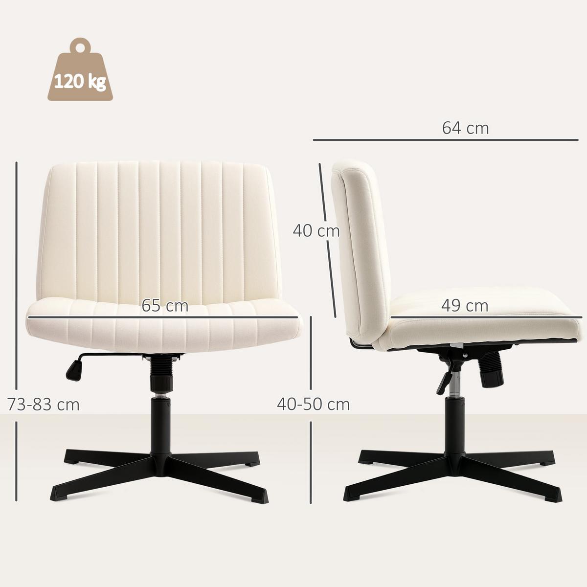 SCHREIBTISCHSTUHL Leinen Cremeweiß - Creme/Schwarz, Textil/Metall (64/83/65cm) - HOMCOM