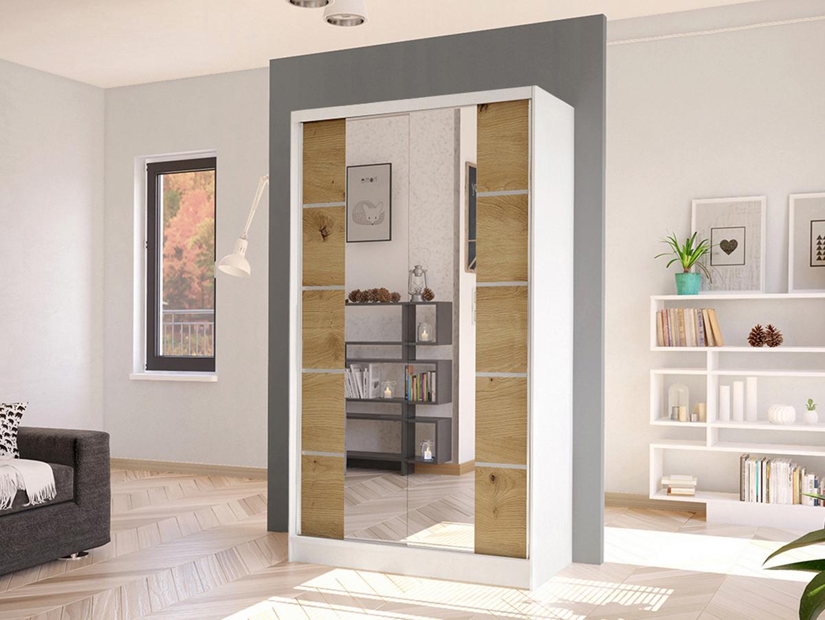 SCHWEBETÜRENSCHRANK Diego V - Weiß/Eiche Artisan, Holzwerkstoff/Metall (100/200/58cm) - MIRJAN24