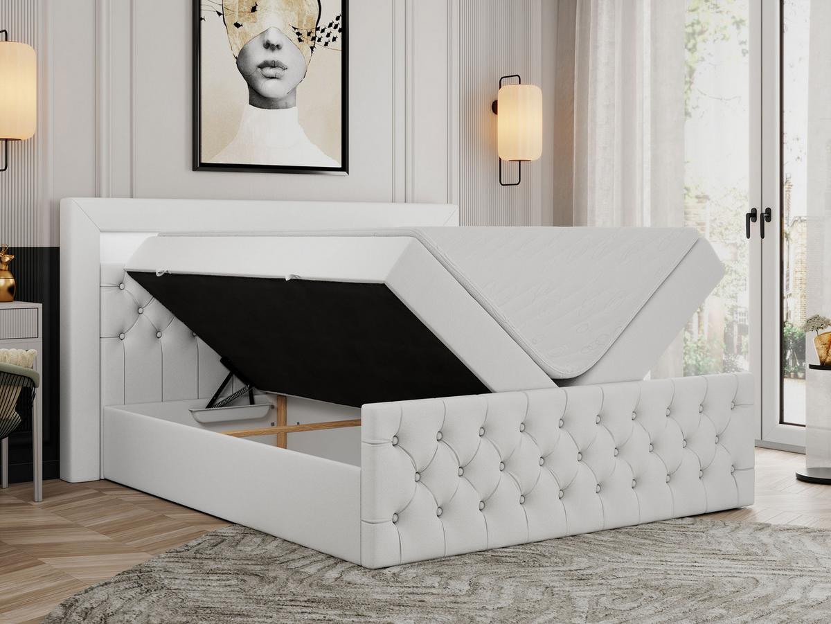 BOXBETT GOLD-9 LED 200/200 Weiß Kunstleder - H4 - Weiß, Holz/Textil (200/200cm) - MKS