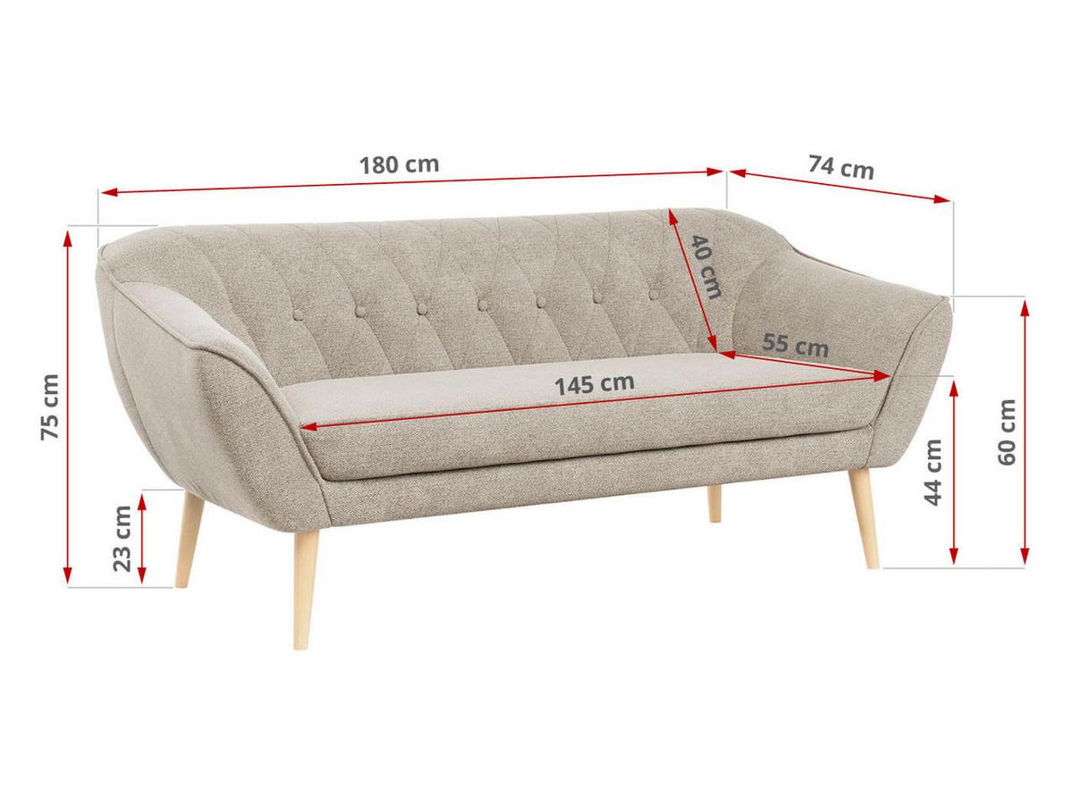 SOFA Pirs 3 Sitzer Strukture Beige - Beige/Braun, Holz/Textil (180/75/74cm) - MKS