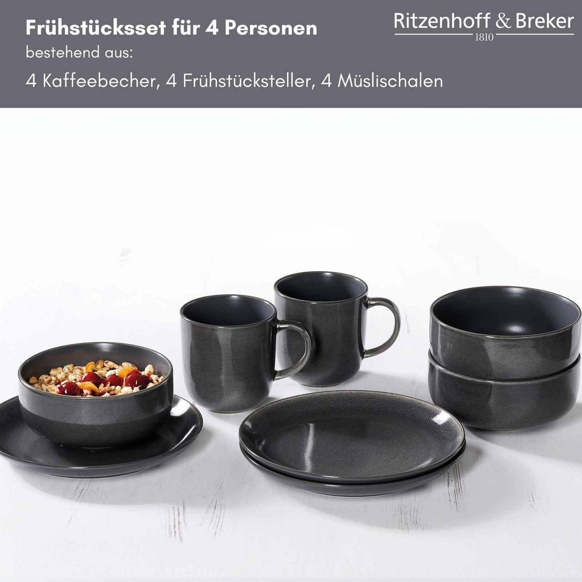 FRÜHSTÜCKS-SET Toledo grau 12-tlg. - Grau, Keramik (2/2/2cm) - Ritzenhoff Breker