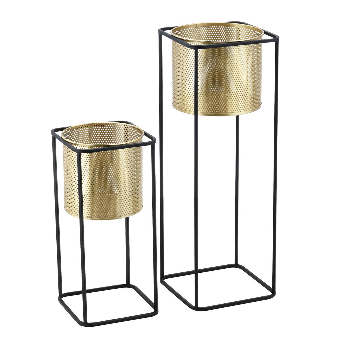 PFLANZSTÄNDER-SET 2 TLG. Mettet - Goldfarben/Schwarz, Metall (25/70/25cm) - [en.casa]