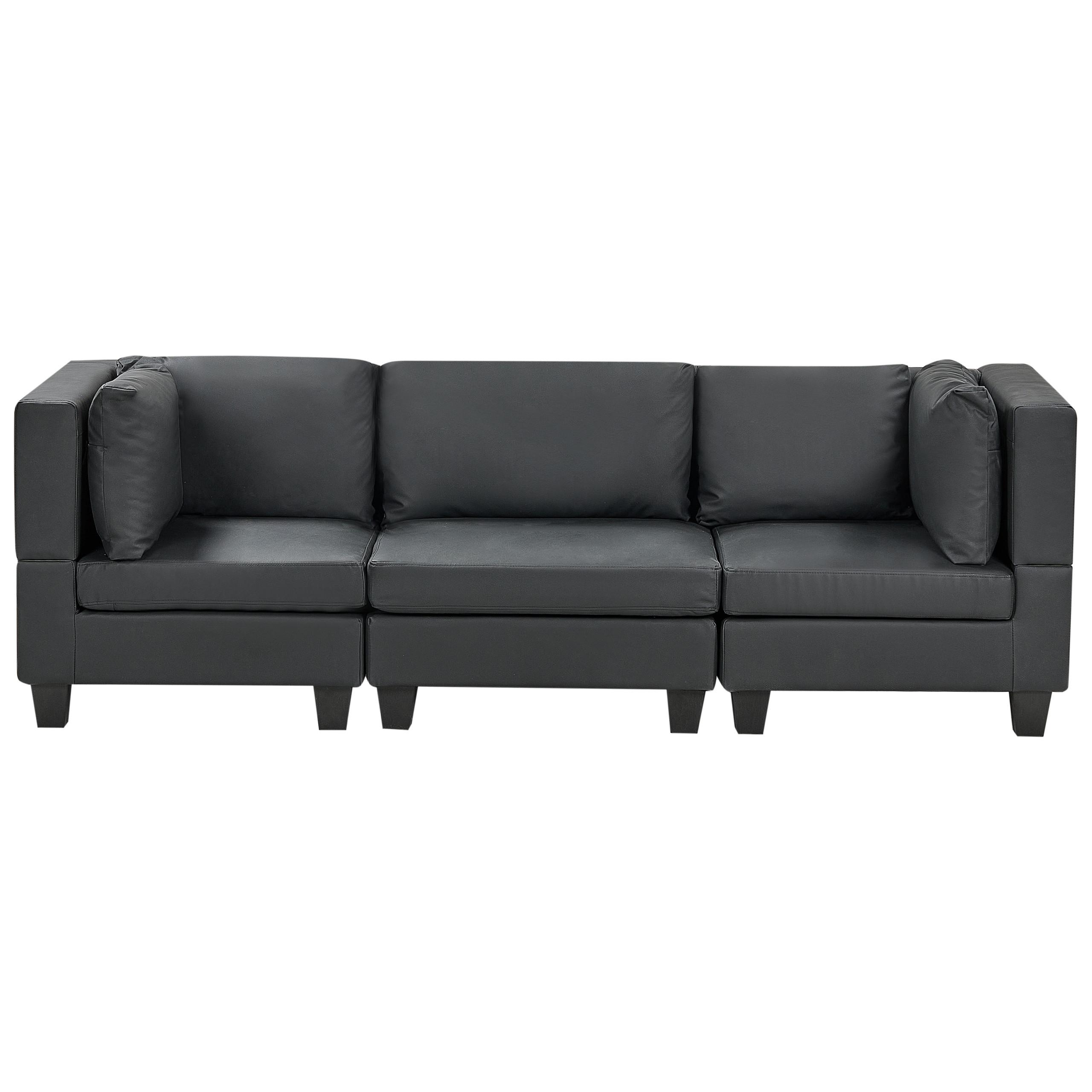 3-SITZER-MODULSOFA Schwarz Kunstleder Unstad - Schwarz, Kunststoff (228/72/76cm) - Beliani
