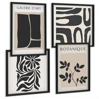 BILDER SET 4er Set - 50x50 cm & 40x60 cm Schwarzer Rahmen - Abstrakte Pflanzenmuster - Schwarz, Kunststoff (50/50cm) - TULUP