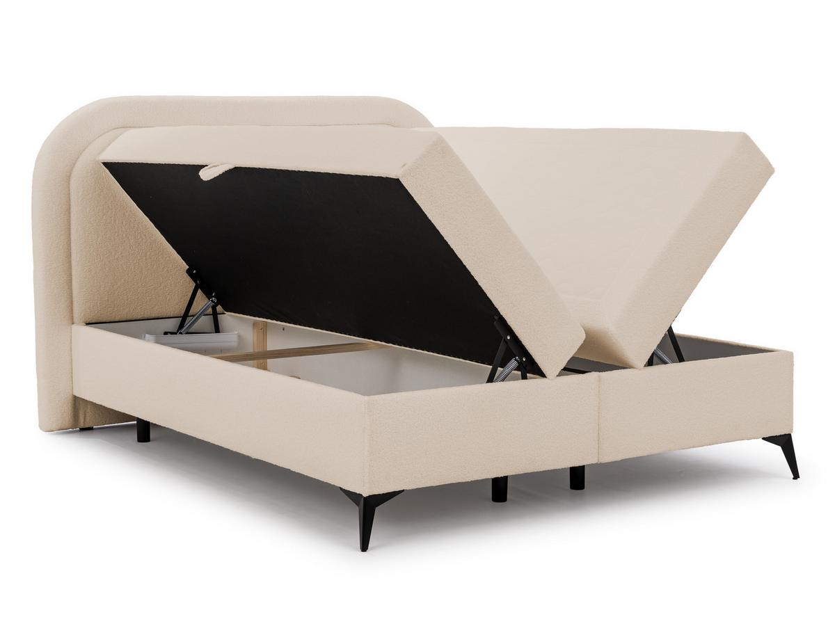 BOXBETT Sonna 180/200 cm Hellbeige Bouclé-Stoff mit abgerundetem Kopfteil und mit schwarzen Metallfüßen - Beige/Schwarz, Holz/Textil (180/200cm) - S-Style Möbel