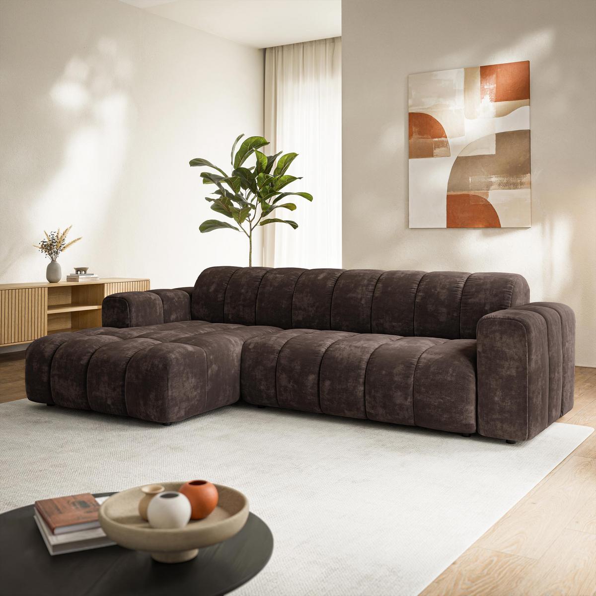 ECKSOFA SETIA LM L-S Braun Chenille - Braun, Holzwerkstoff (304/165cm) - MASSENO