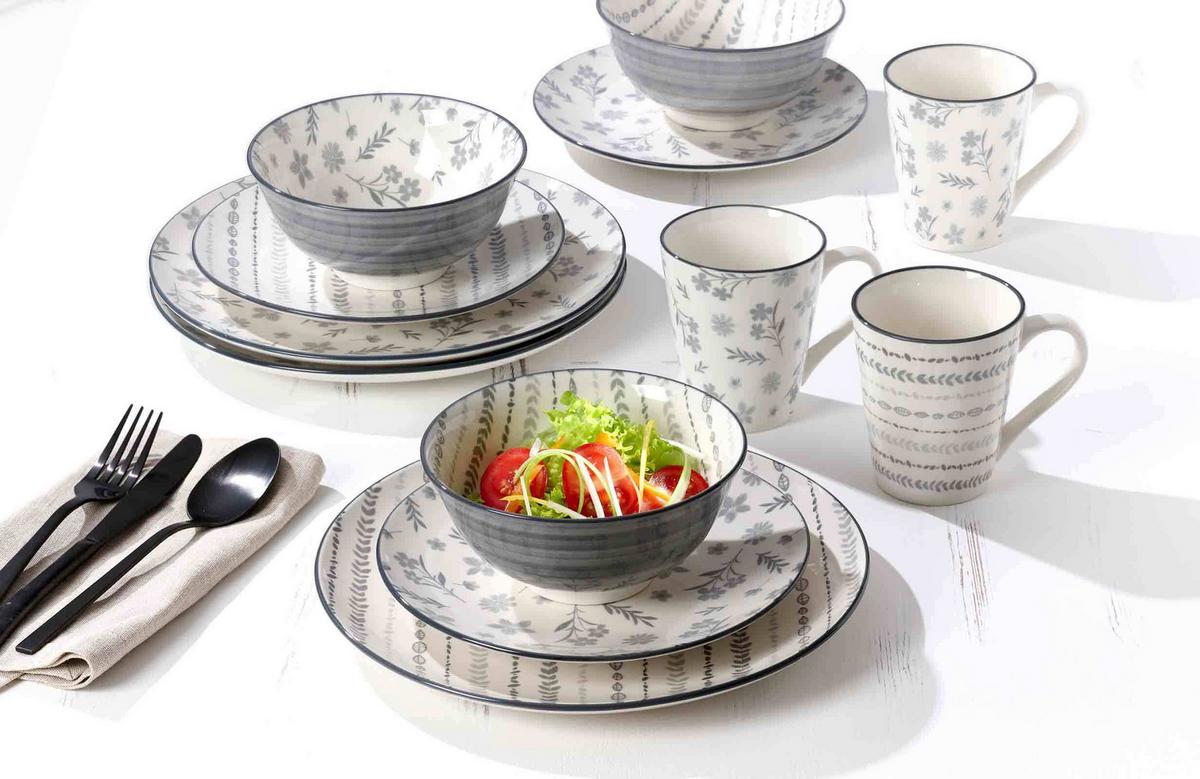 TAFELSERVICE Sendai Blume grau 12-tlg. - Grau, Keramik (2/2/2cm) - Ritzenhoff Breker