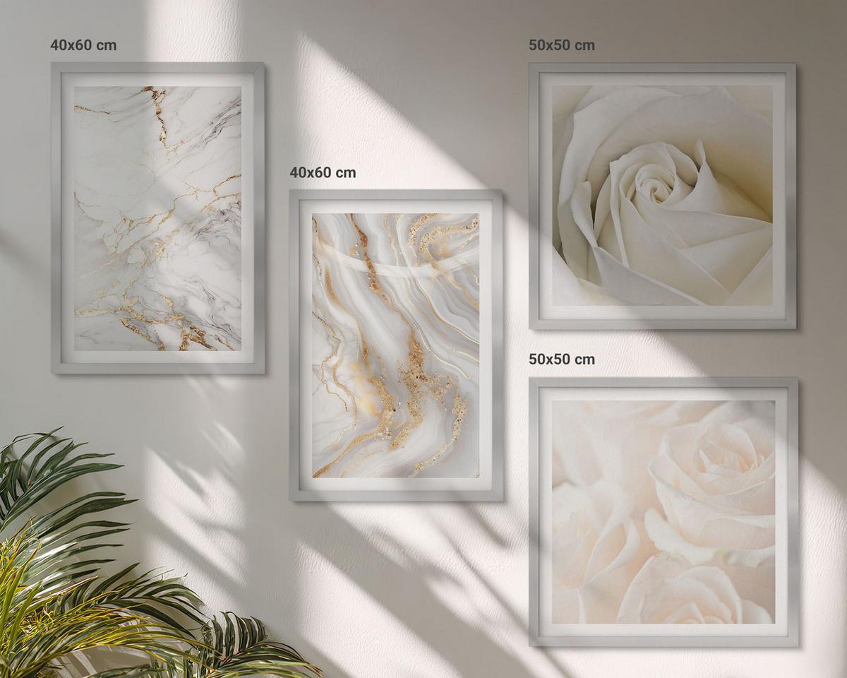 BILDER SET 4er Set - 50x50 cm & 40x60 cm Silberner Rahmen - Elegante Marmormuster - Silberfarben, Kunststoff (50/50cm) - TULUP