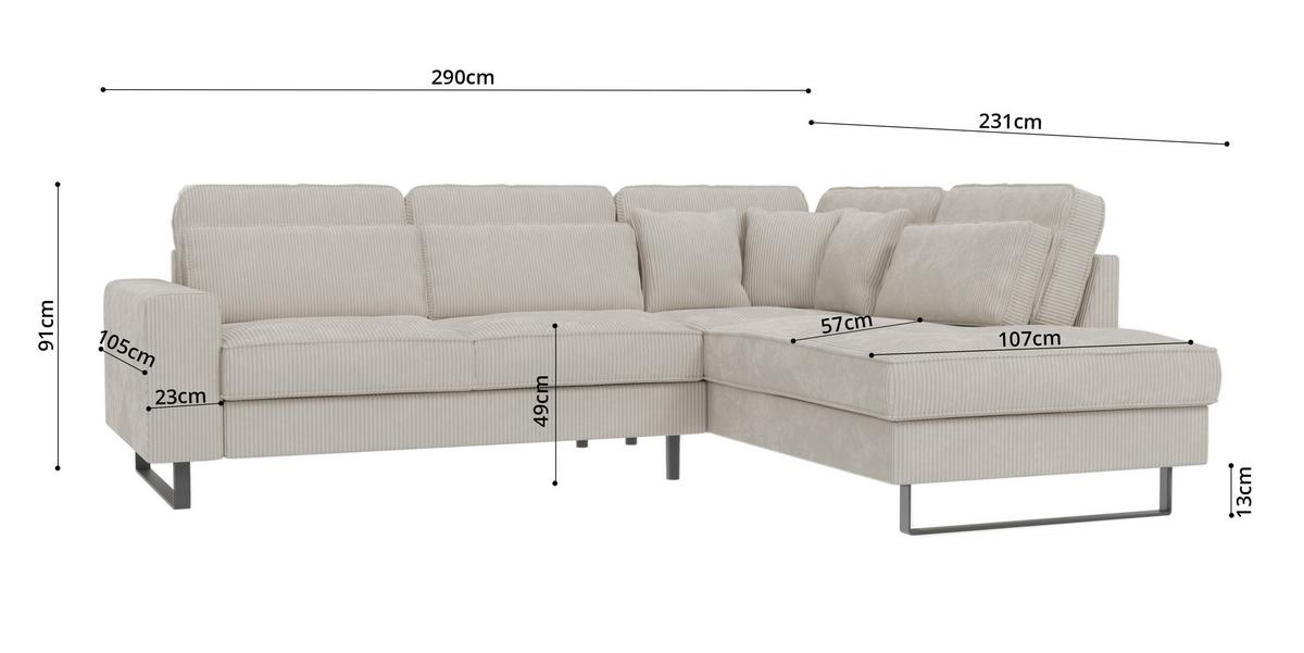 ECKSOFA Floe Beige Cord - Beige/Schwarz, Holz/Kunststoff (290/231cm) - S-Style Möbel