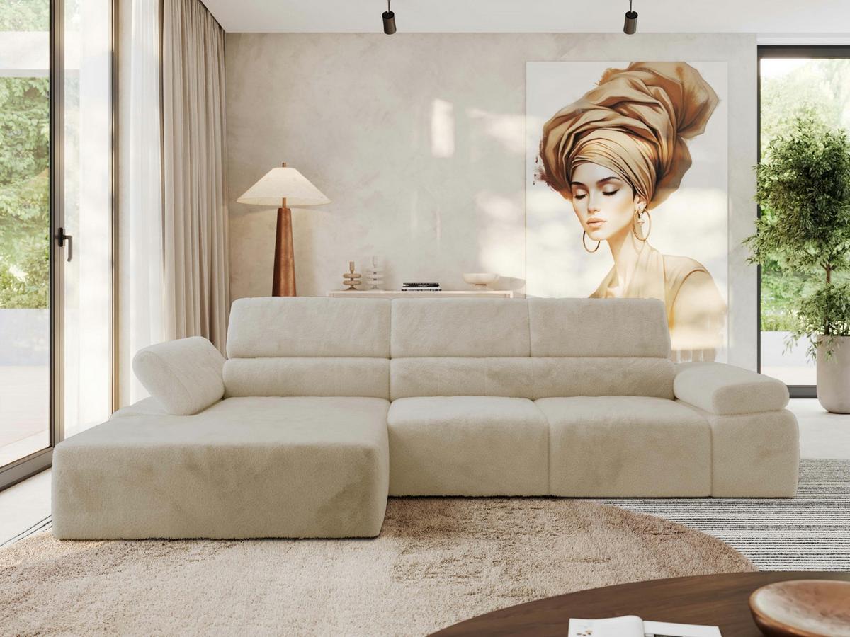 ECKSOFA RILASSO L Creme Plüsch - links - Creme/Schwarz, Kunststoff/Textil (296/174cm) - MKS