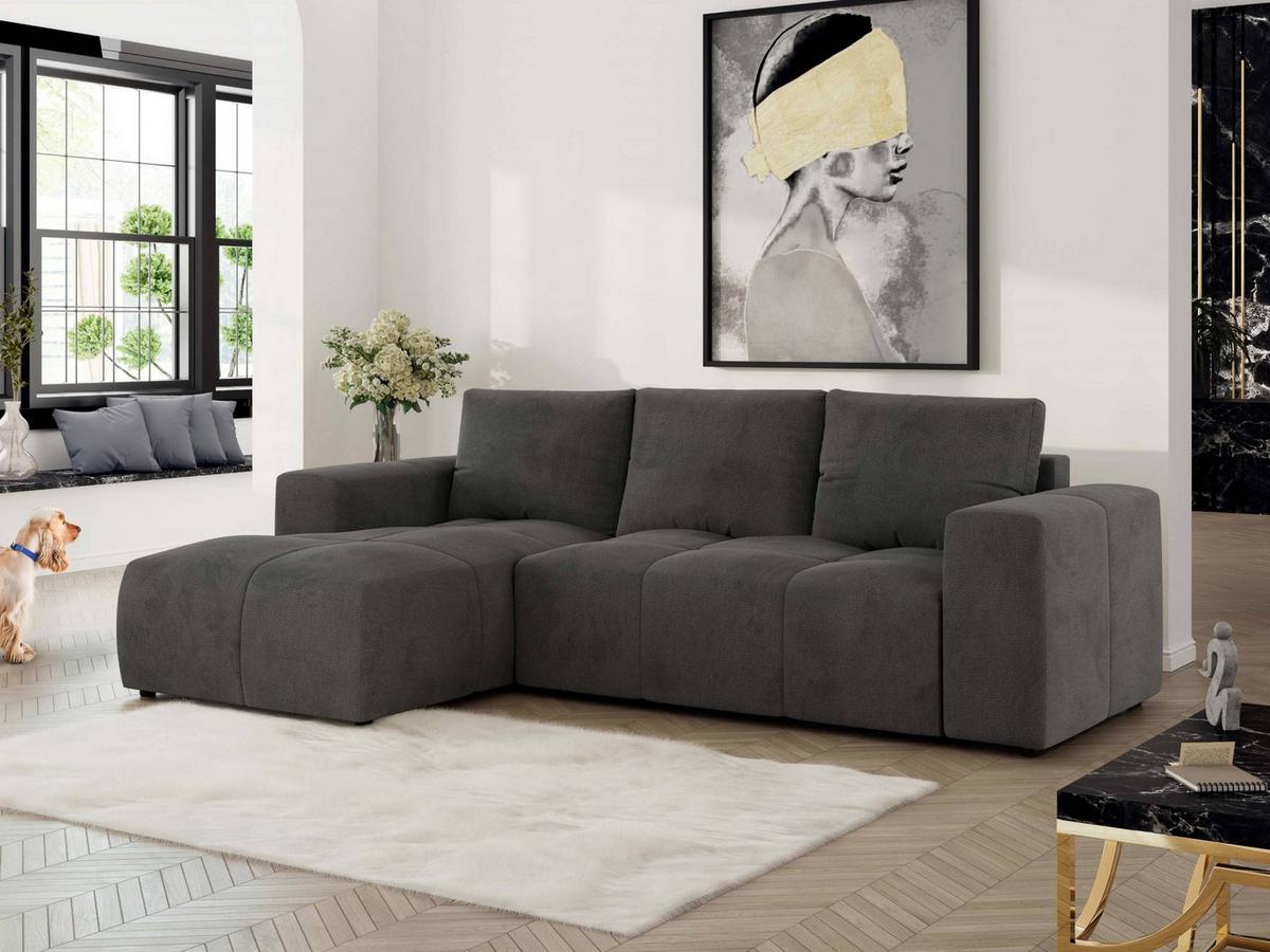 ECKSOFA MONIVA Dunkelgrau Velvet - Links - Dunkelgrau/Schwarz, Textil (164/266cm) - MKS