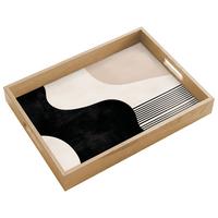 TABLETT Abstrakt - Japandi - Beige - Modern 40x30 cm - Schwarz, Holz (40/5/5cm) - OnlyWow