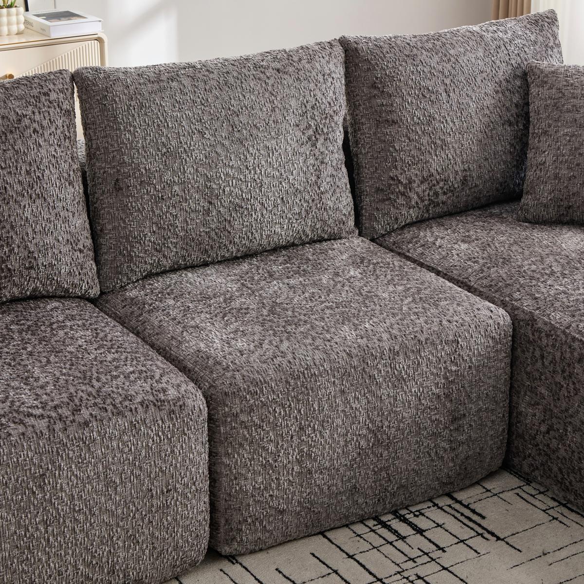 ECKSOFA Modulares L-Form Chenille mit Getränkehalter & Memory-Schaum 261cm - Dunkelgrau, Textil (261/165cm) - Urban Meuble