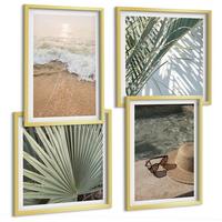 BILDER SET 4er Set - 50x50 cm & 40x60 cm Goldrahmen - Strandhut und Sonnenbrille - Goldfarben, Kunststoff (50/50cm) - TULUP