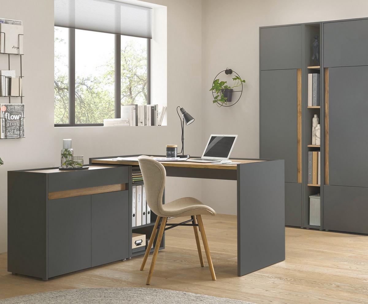SCHREIBTISCH grau matt, Eiche Wotan 143 x 62 cm, Laptoptisch mit großer Arbeitsfläche - Eiche Wotan/Schwarz, Holzwerkstoff/Kunststoff (143/62/76cm) - Furn.Design