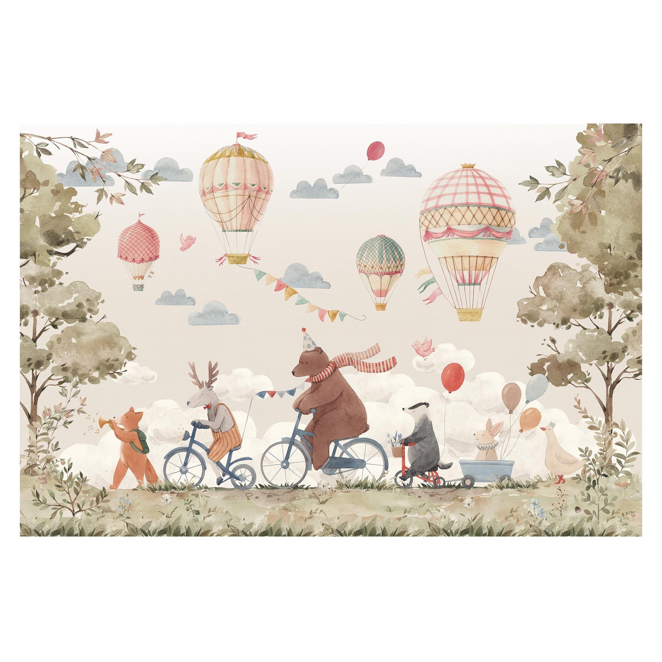 FOTOTAPETE Tierfreunde auf dem Rad 384/255 cm - Multicolor, Papier (384/255cm) - Bilderwelten