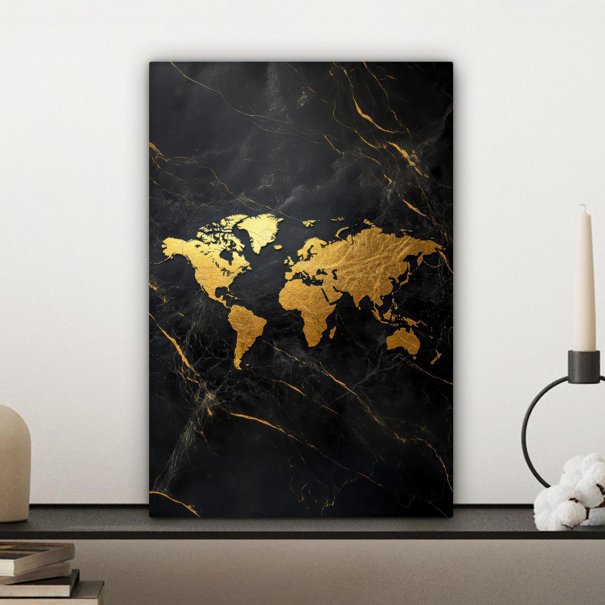 LEINWANDBILD Weltkarte - Gold - Marmor Deko Wohnzimmer 20x30 cm - Goldfarben, Textil (20/30cm) - MuchoWow
