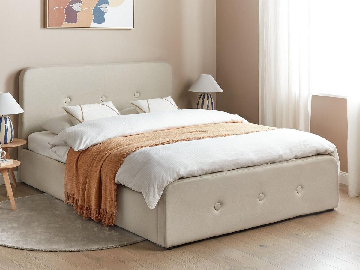 BETT mit Stauraum 160/200 cm Beige Rennes - Beige/Schwarz, Textil (160/200cm) - Beliani