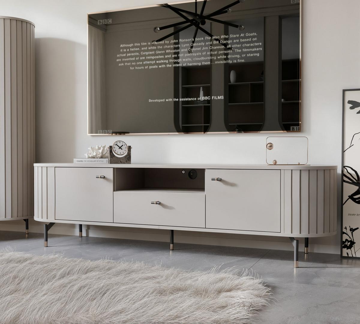 TV-LOWBOARD geriffelt, mit Schublade, Kaschmir - Kaschmir, Holzwerkstoff (180/49/40cm) - Idohome