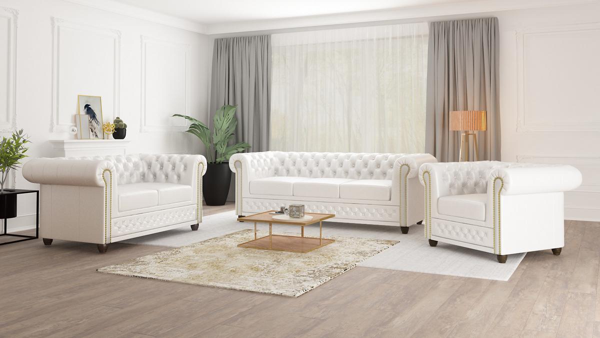 CHESTERFIELD-SESSEL Morin Weiß vegan Leder - Weiß/Braun, Holz/Textil (94/72/86cm) - S-Style Möbel