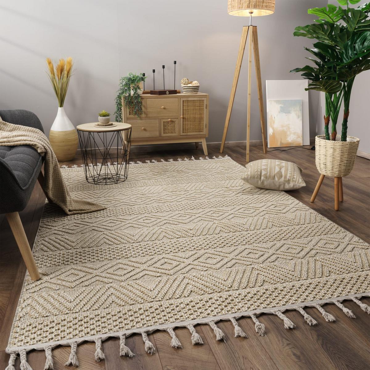 KURZFLORTEPPICH, mit Struktur, Florhöhe 7 mm, Creme, 80 x 150 cm - Beige, Textil (150/80cm) - KADIMA DESIGN