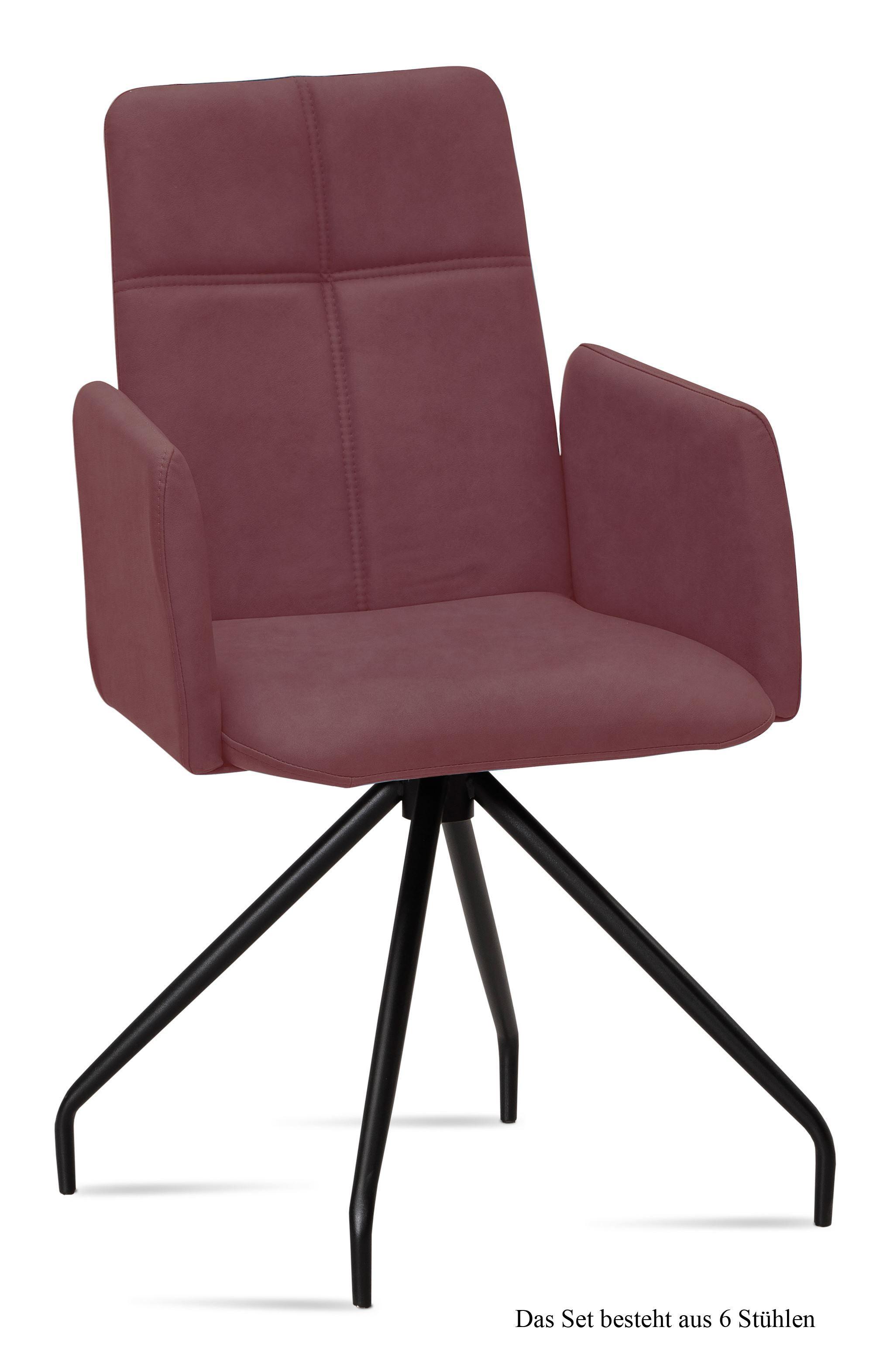 ARMLEHNSTUHL (6er-Set) Devaki 52x92x60 Schwarz/Marsala - Brombeere/Schwarz, Kunststoff (60/92/52cm) - 58aufmkessel