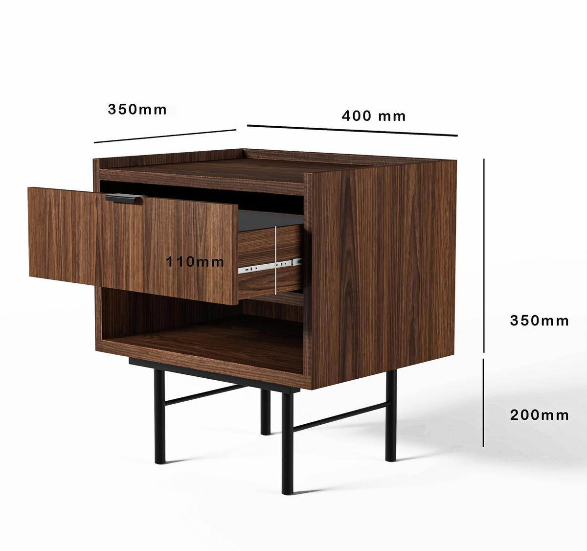 NACHTTISCH Nordiva 1S Warmia Walnut 40/55/35 cm – Metallgestell - Walnussfarben/Schwarz, Holzwerkstoff/Metall (40/55/35cm) - AX Living