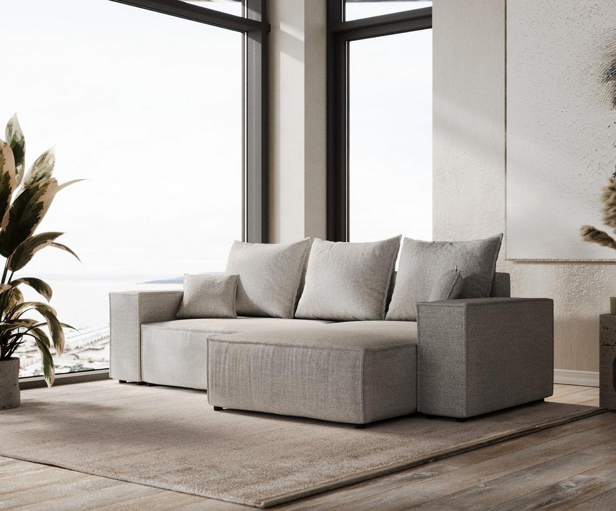 ECKSOFA SENSO mit Schlaffunktion Hellbeige im City Stoff - Hellgrau/Schwarz, Holz/Holzwerkstoff (255/148cm) - AltaBeds